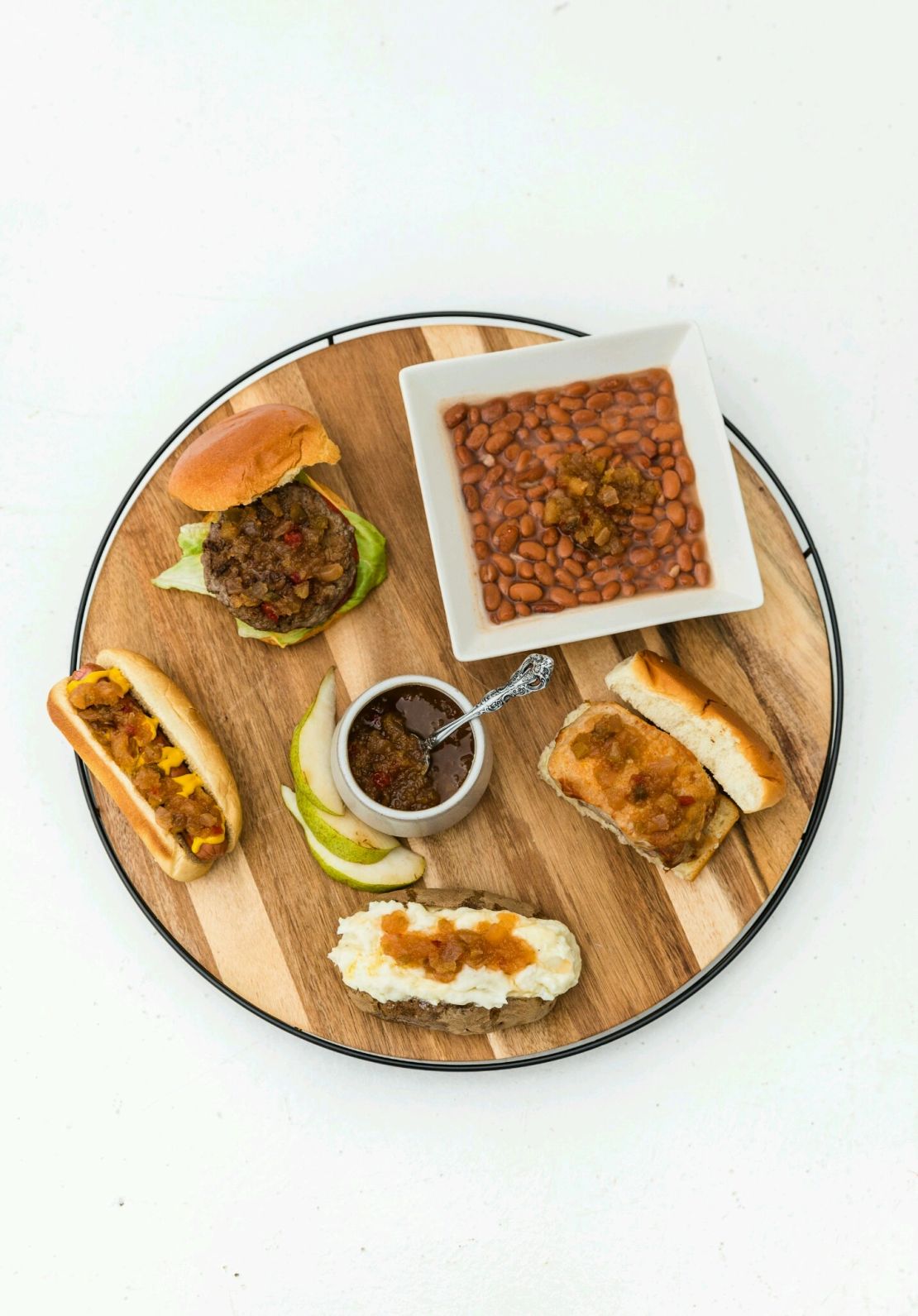 Serving platter with relish and sandwiches